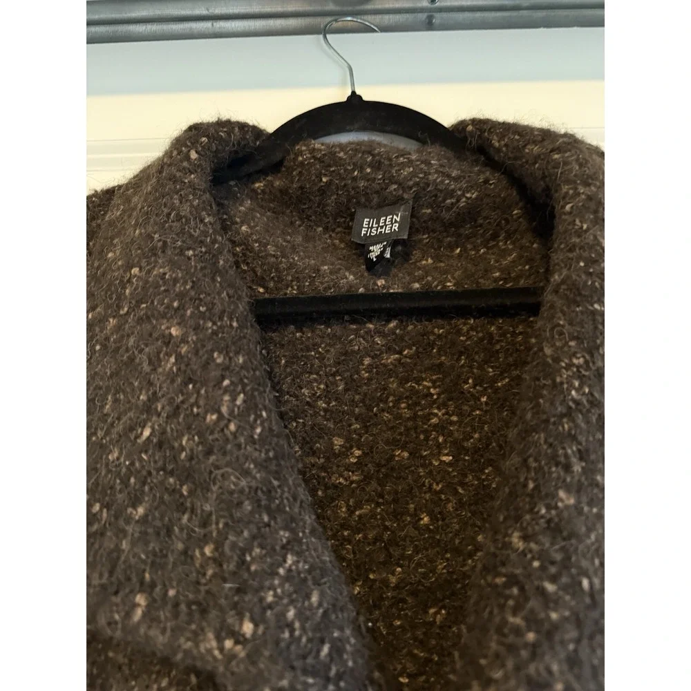 Eileen Fisher AlpacaWool Open Drape Sweater Over Coat SZ L Cardigan Chunky Brown